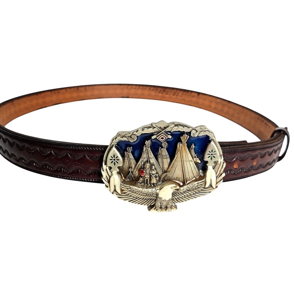 Men's Great American‎ Products 34 Leather Belt Western Eagle Teepee Buckle